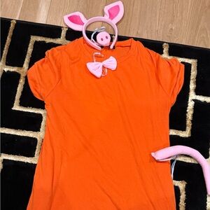 Mommy Pig Costume - Orange Short Sleeve Dress (large) with Pink pig Accessories